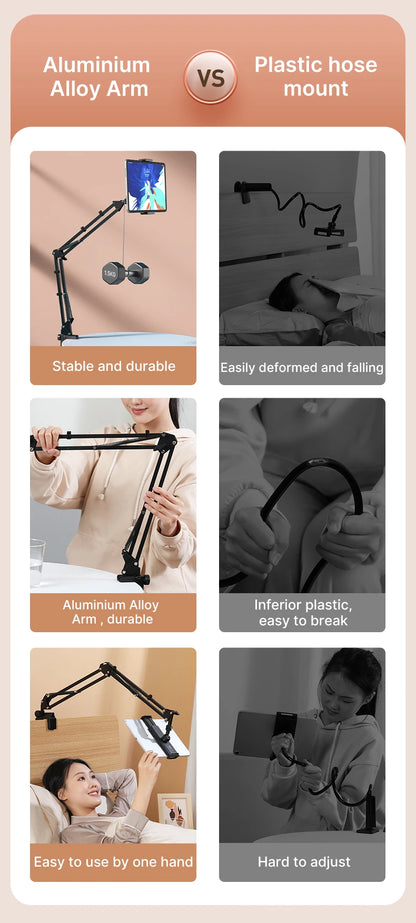 Ulanzi T2 Soporte de escritorio de metal con brazo largo, soporte para tablet de cama, soporte perezoso de escritorio, soporte para iPad, smartphone, brazo articulado para micrófono