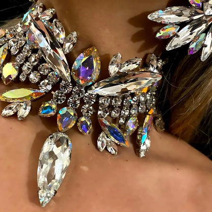 Stonefans Geometric Necklace Earrings Set Crystal Accessories for Women Party Bling Rhinestone Statement Jewelry Set Jewelry