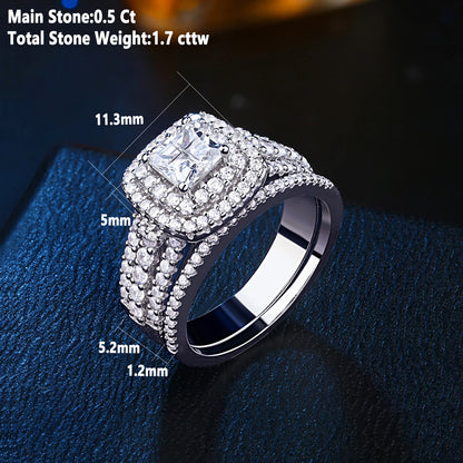 Newshe Luxury 925 Sterling Silver Halo Wedding Ring Set for Women Elegant Jewelry Princess Simulated Diamond Rings