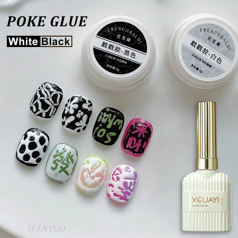 New Nail Poke Poke Nail Art Glue Black White Wave Texture Lace Hole Nail Painting Art Gel DIY Manicure Decoration Nails Salon