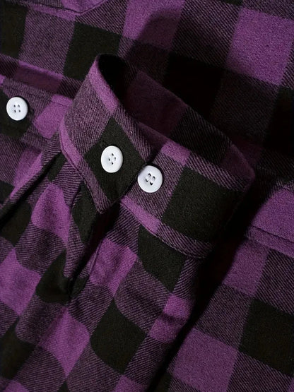 Camisas de hombre con un solo botón, clásicas a cuadros, informal elegante, camisa de franela de manga larga, dos bolsillos en el pecho, diseño de primavera otoño, tops para hombre
