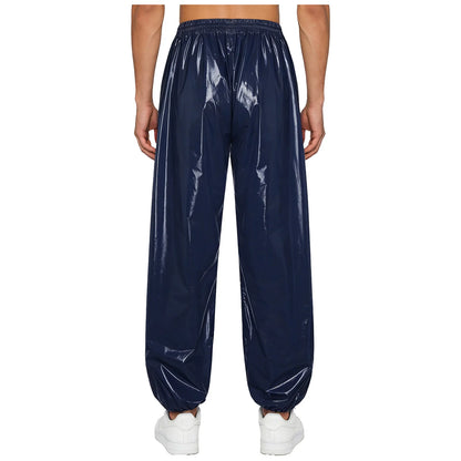 Pantalones Holgados Brillantes para Hombre Y2K con Cordón en la Cintura, Elástico en la Cintura, Bolsillos Laterales, Pantalones de Chándal Holgados y Brillantes, Disfraces de Hip Hop