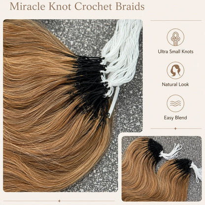 Honey Blonde Highlight Body Wave Crochet Human Hair Pre-Separated Invisble Miracle Knot Braids Feather Crochet Hair Extensions