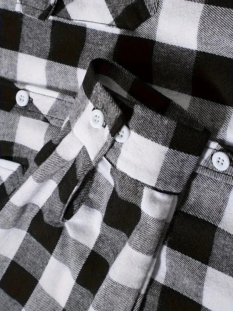 Camisas de hombre con un solo botón, clásicas a cuadros, informal elegante, camisa de franela de manga larga, dos bolsillos en el pecho, diseño de primavera otoño, tops para hombre