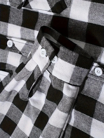Camisas de hombre con un solo botón, clásicas a cuadros, informal elegante, camisa de franela de manga larga, dos bolsillos en el pecho, diseño de primavera otoño, tops para hombre