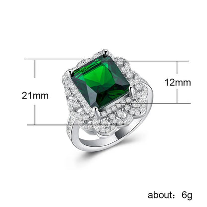 European and American Anniversary Couple Gift: European and American New Geometric Ring Luxury Green Zircon Accessory