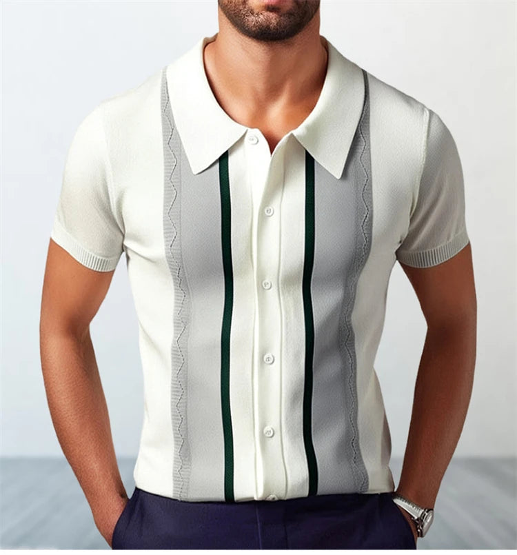 European Style Jacquard Polo Shirts Man Knitwear Business Casual Summer Coolness Quality Viscose Elastic Silky Camisas De Hombre