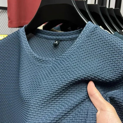 Summer Ice Silk Men's T-shirt Elastic Mesh Round Neck Half Sleeve Base Shirt Breathable Comfortable Short