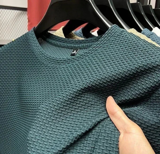 Summer Ice Silk Men's T-shirt Elastic Mesh Round Neck Half Sleeve Base Shirt Breathable Comfortable Short