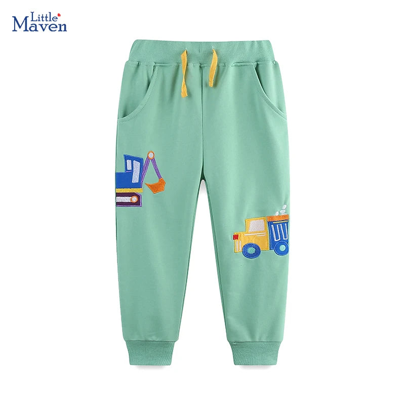 Little maven Baby Boys CAR Sporty Pants Children'Clothing Embroidery Cartoon Excavator Trousers Cotton Kids Clothes Sweatpants