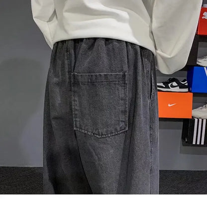 Nuevos pantalones vaqueros coreanos holgados para hombre, de calle, rectos, de mezclilla, de pierna ancha, Hip Hop, holgados, azul claro, gris, negro