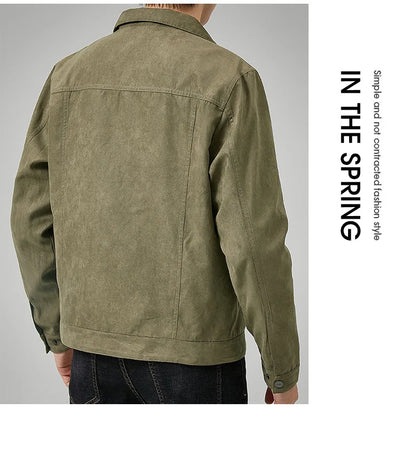 British Style Jacket Spring and Autumn Men's Casual Jacket Suede Trendy Button Up Jacket Casual Personality Men's New Clothing