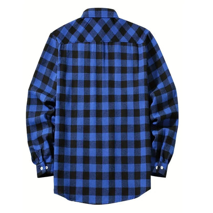 Camisas de hombre con un solo botón, clásicas a cuadros, informal elegante, camisa de franela de manga larga, dos bolsillos en el pecho, diseño de primavera otoño, tops para hombre