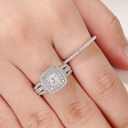 Newshe Luxury 925 Sterling Silver Halo Wedding Ring Set for Women Elegant Jewelry Princess Simulated Diamond Rings