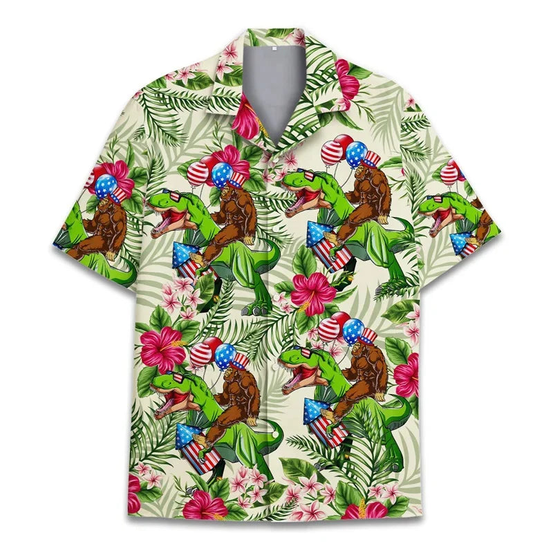 3D Printed Monkey Floral Leaf Hawaiian Shirt Men Orangutan Graphic Blouse Summer Holiday Short Sleeves Street Beach Aloha Shirts