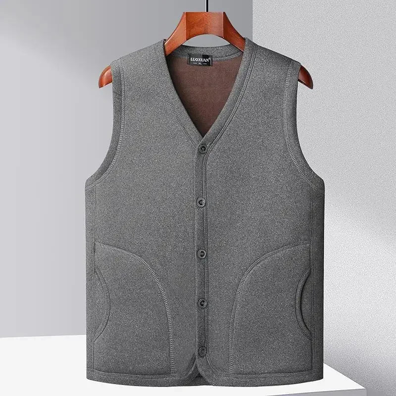 2026 Men's Autumn Winter Fashion V-neck Thickened Plus Velves Warm Vest Man Sleeveless Jackets Solid Slim Casual Waistcoat Male