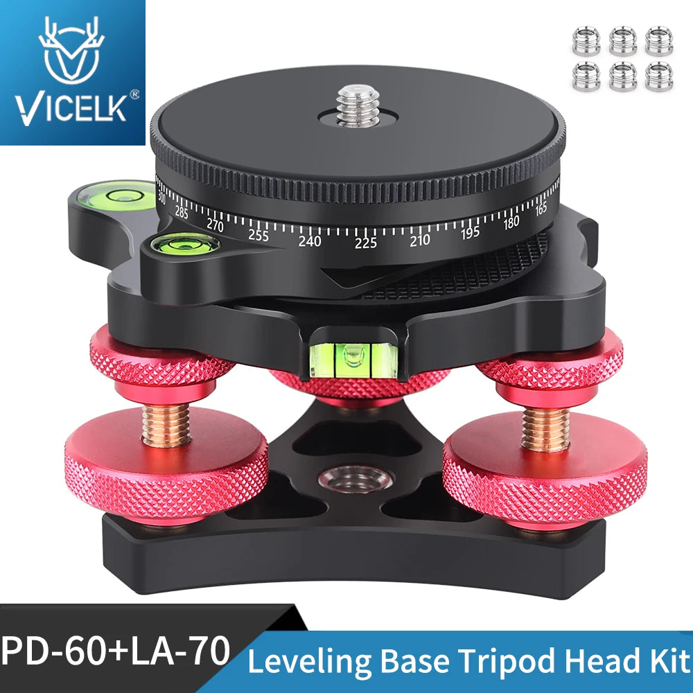 Base niveladora para trípode VICELK con base panorámica de 360° para fotografía macro panorámica con ajuste de precisión de +/-5 grados