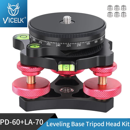 Base niveladora para trípode VICELK con base panorámica de 360° para fotografía macro panorámica con ajuste de precisión de +/-5 grados