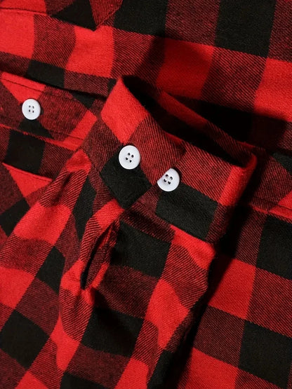 Camisas de hombre con un solo botón, clásicas a cuadros, informal elegante, camisa de franela de manga larga, dos bolsillos en el pecho, diseño de primavera otoño, tops para hombre