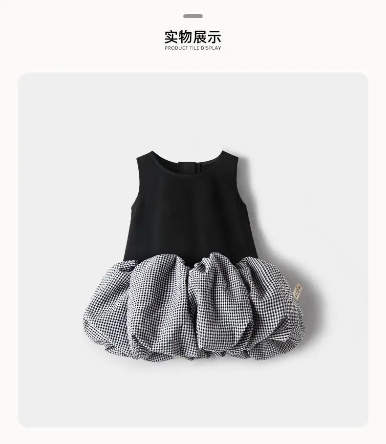 2025 Korea Girls Baby Summer Spring Autumn Dress Plaid Patchwork Casual Dresses Fashion Kids Children Clothes Vestidos