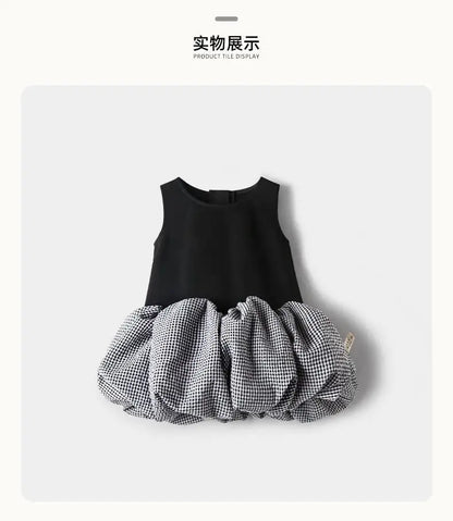 2025 Korea Girls Baby Summer Spring Autumn Dress Plaid Patchwork Casual Dresses Fashion Kids Children Clothes Vestidos