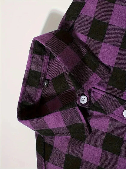 Camisas de hombre con un solo botón, clásicas a cuadros, informal elegante, camisa de franela de manga larga, dos bolsillos en el pecho, diseño de primavera otoño, tops para hombre