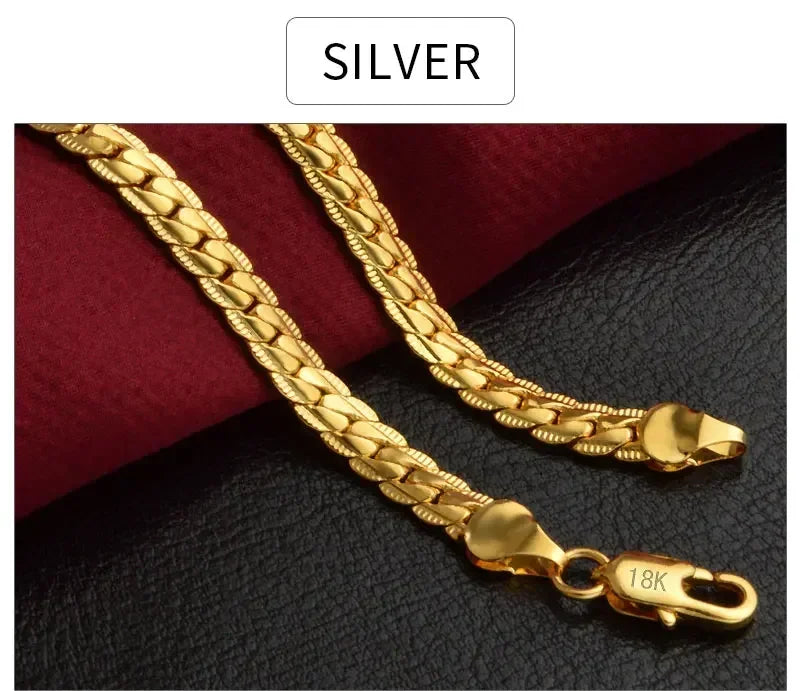New arrive 925 Sterling Silver 6MM 18K Gold Full Sideways Figaro Chain Necklace For Woman Man Fashion Wedding designer Jewelry