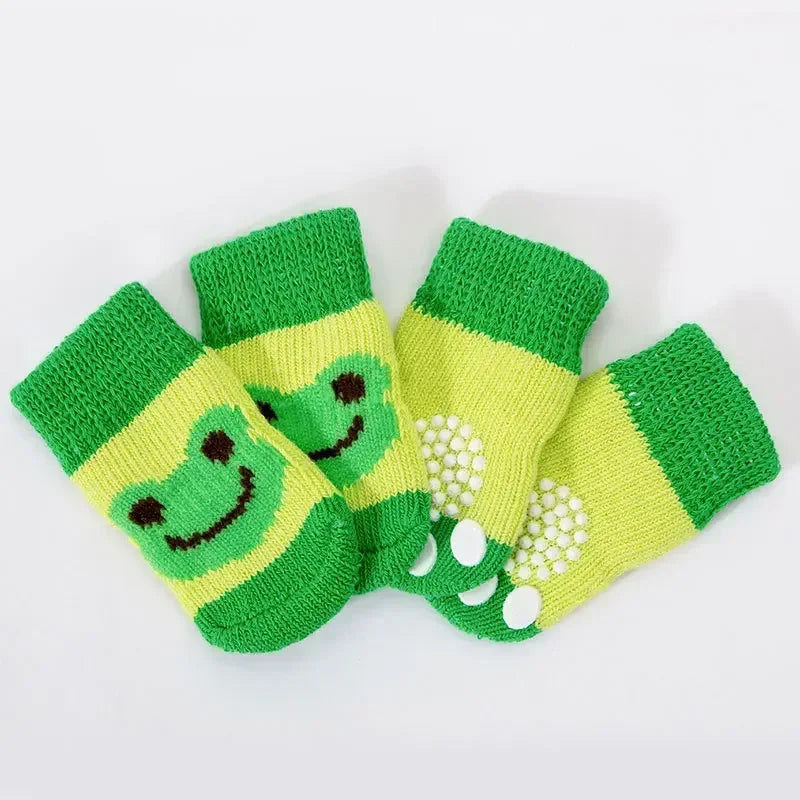 4pcs/set Dog Socks Cute Pattern Foot Covers Warm Anti Slip Shoes Puppy Paw Protector Christmas Gift Pet Accessories