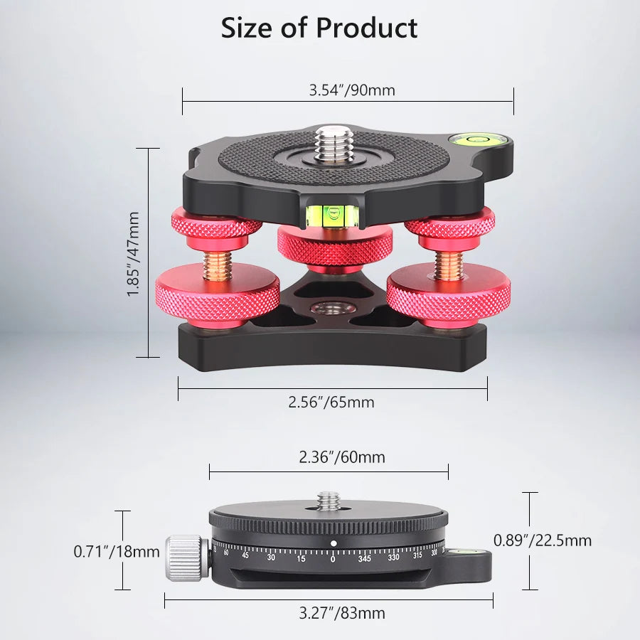 Base niveladora para trípode VICELK con base panorámica de 360° para fotografía macro panorámica con ajuste de precisión de +/-5 grados