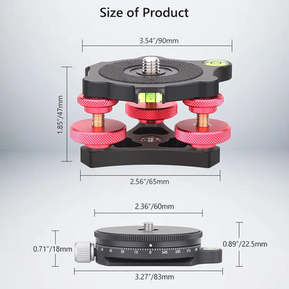 Base niveladora para trípode VICELK con base panorámica de 360° para fotografía macro panorámica con ajuste de precisión de +/-5 grados