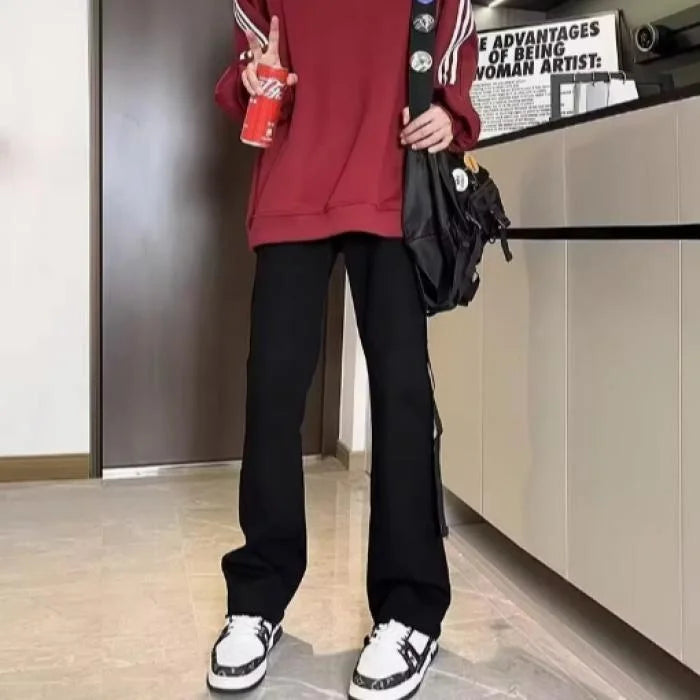 American Retro Long Row Button Design Jeans Men's High Street Loose Wide Leg Floor-Length Trousers Trendy Straight Leg Jeans