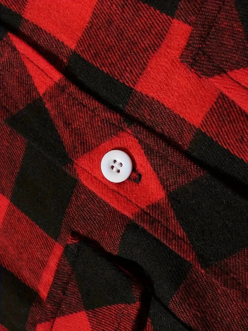 Camisas de hombre con un solo botón, clásicas a cuadros, informal elegante, camisa de franela de manga larga, dos bolsillos en el pecho, diseño de primavera otoño, tops para hombre