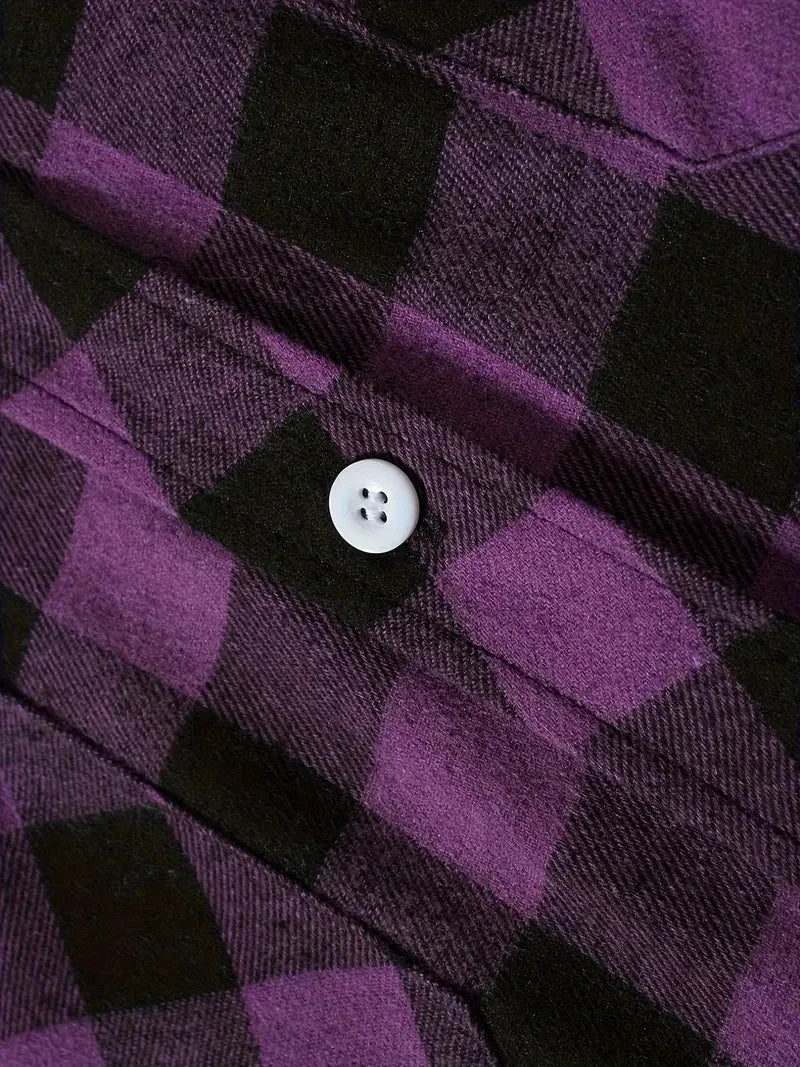 Camisas de hombre con un solo botón, clásicas a cuadros, informal elegante, camisa de franela de manga larga, dos bolsillos en el pecho, diseño de primavera otoño, tops para hombre