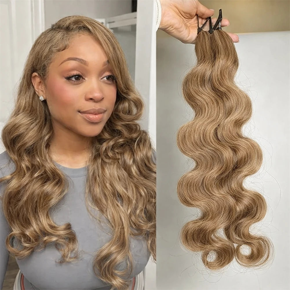 Honey Blonde Highlight Body Wave Crochet Human Hair Pre-Separated Invisble Miracle Knot Braids Feather Crochet Hair Extensions