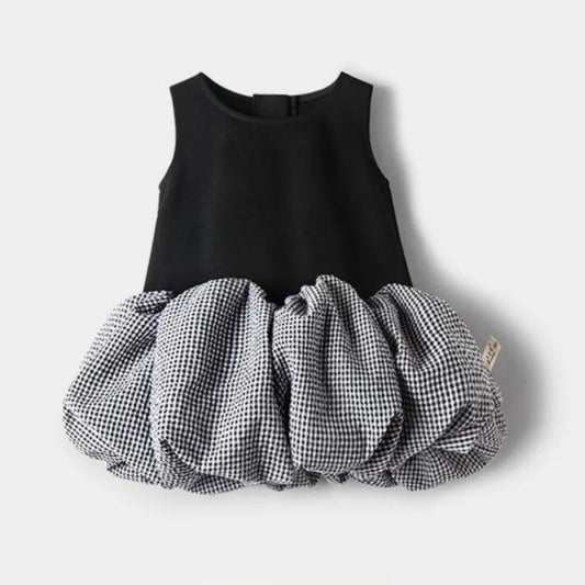 2025 Korea Girls Baby Summer Spring Autumn Dress Plaid Patchwork Casual Dresses Fashion Kids Children Clothes Vestidos