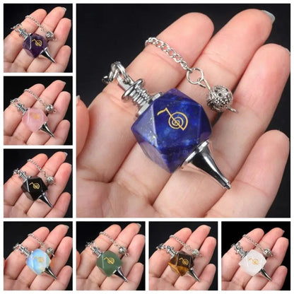 New Semi-precious Stone Chakra Pendulum Lapis Amethyst Semi-precious Stone Pendulum Cho Ku Rei Symbols Energy Pendulum