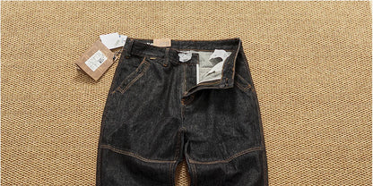 2025 Autumn New American Retro Heavyweight 3D cutting High-end Comfort Denim Men's Fashion Washed Straight Casual Tapered Jeans
