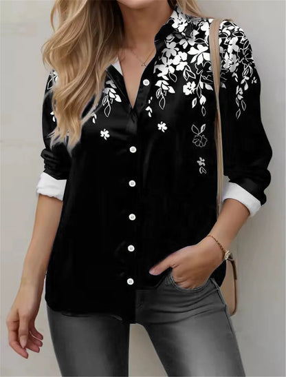 Fashion Floral Pattern Women Long Sleeve Shirts Autumn New Flower 3D Printed Street Ladies Blouse All Season  Casual Shirt