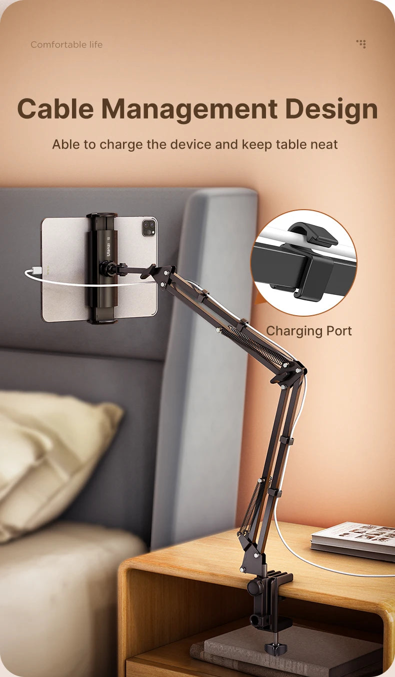 Ulanzi T2 Soporte de escritorio de metal con brazo largo, soporte para tablet de cama, soporte perezoso de escritorio, soporte para iPad, smartphone, brazo articulado para micrófono