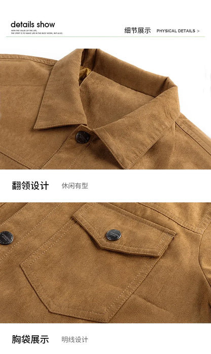 British Style Jacket Spring and Autumn Men's Casual Jacket Suede Trendy Button Up Jacket Casual Personality Men's New Clothing