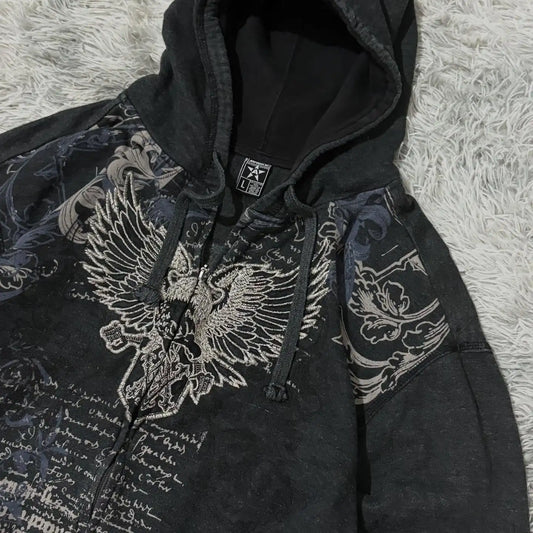 2025 American New Fashion Oversized Pattern Printed Zipper Hooded Sweater Men Y2K Gothic Harajuku Hip Hop Popular Couple Hoodies