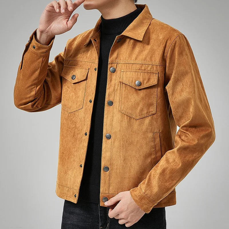 British Style Jacket Spring and Autumn Men's Casual Jacket Suede Trendy Button Up Jacket Casual Personality Men's New Clothing