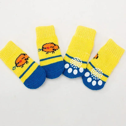 4pcs/set Dog Socks Cute Pattern Foot Covers Warm Anti Slip Shoes Puppy Paw Protector Christmas Gift Pet Accessories