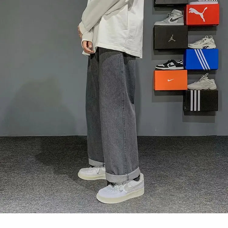 Nuevos pantalones vaqueros coreanos holgados para hombre, de calle, rectos, de mezclilla, de pierna ancha, Hip Hop, holgados, azul claro, gris, negro