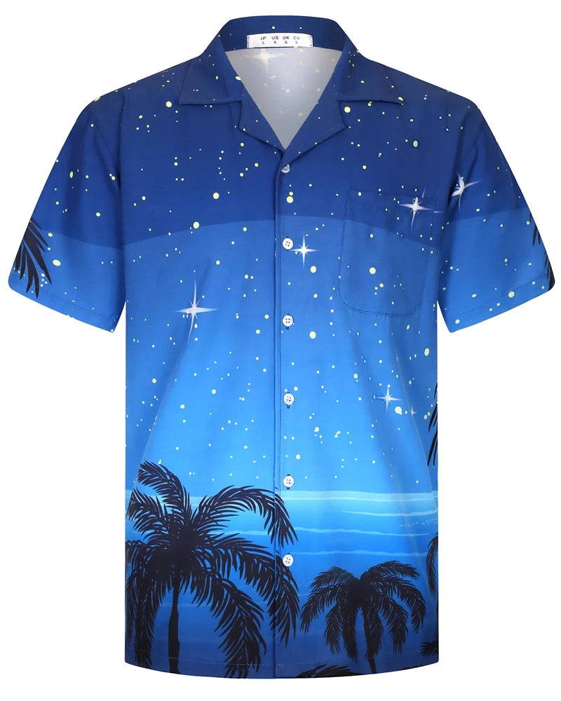 Summer Fashion Mens Hawaiian Shirts Short Sleeve Button Coconut Tree Printed Casual Beach Aloha Shirt Plus Size 6XL Hombre Ropa