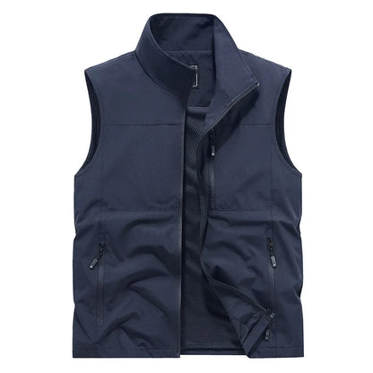 Chalecos cargo de verano para hombre, finos, de malla transpirable, chalecos sin mangas para escalar, chaquetas, ropa deportiva masculina, chalecos informales 6XL