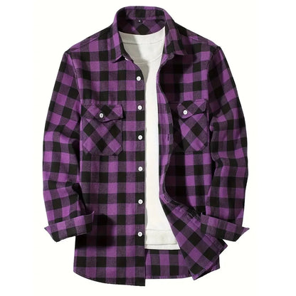 Camisas de hombre con un solo botón, clásicas a cuadros, informal elegante, camisa de franela de manga larga, dos bolsillos en el pecho, diseño de primavera otoño, tops para hombre