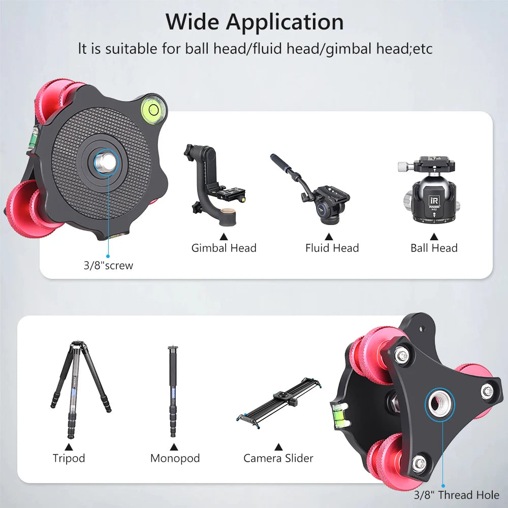 Base niveladora para trípode VICELK con base panorámica de 360° para fotografía macro panorámica con ajuste de precisión de +/-5 grados