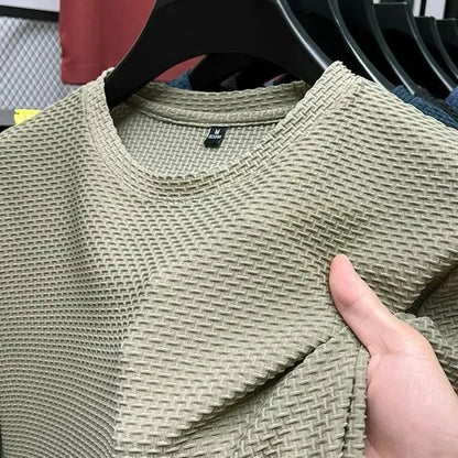 Summer Ice Silk Men's T-shirt Elastic Mesh Round Neck Half Sleeve Base Shirt Breathable Comfortable Short