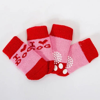 4pcs/set Dog Socks Cute Pattern Foot Covers Warm Anti Slip Shoes Puppy Paw Protector Christmas Gift Pet Accessories